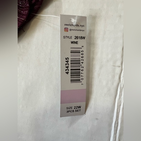 NWT R&M RICHARDS Plus Size 22W Wine Metallic 3pc Fly Away Jacket Pant Suit - Picture 8 of 11